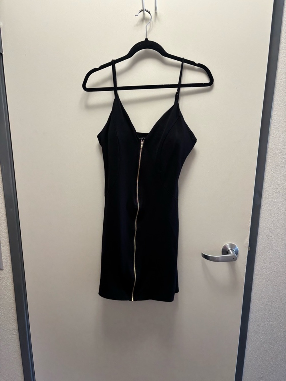 Haute Monde Black Spaghetti-Strap Zip-Front Mini Dress